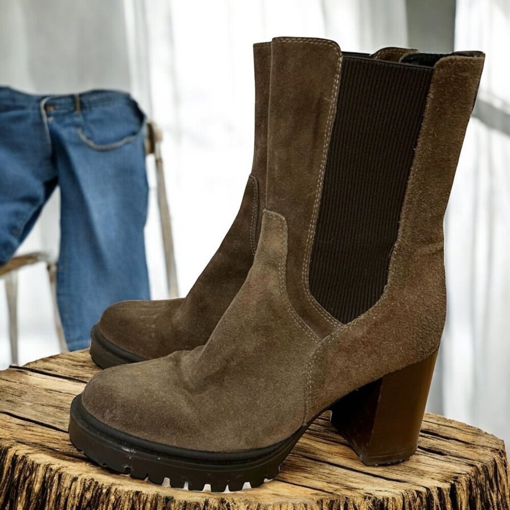 Emanuele Crasto Cottage Western Suede Platform Mid Calf Chelsea Boots 10